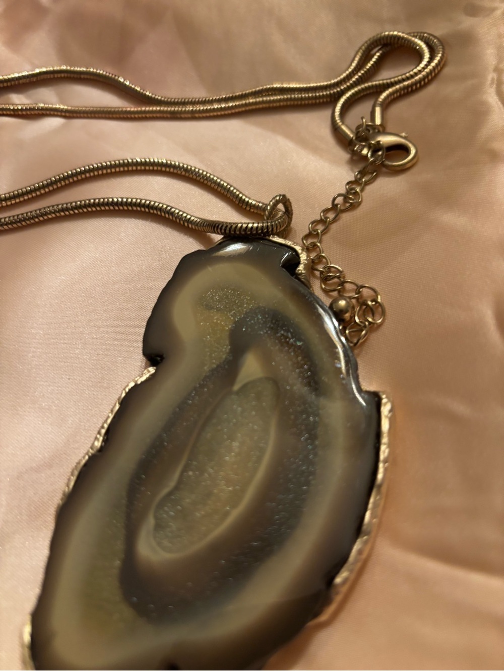 Chico's Gold-Tone Brown Agate Druzy Pendant Necklace